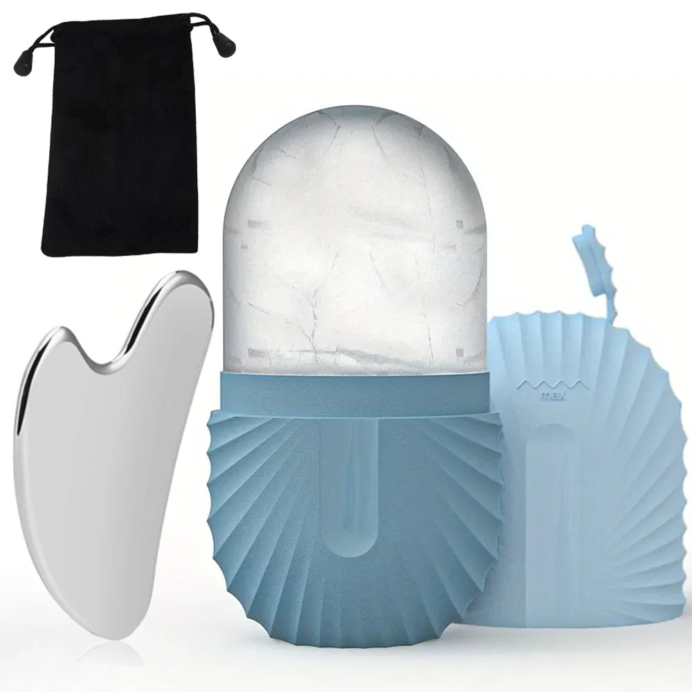 Ice Face Roller Stainless Steel Gua Sha Tool Set Skin Care Beauty Set Face Massage Roller Lifting Contouring Tool Reusable